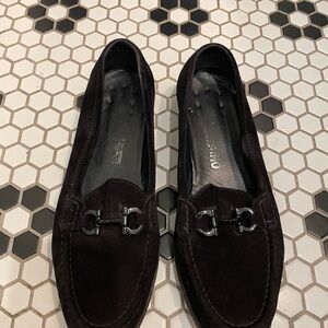 Salvatore Ferragamo Womens Gancini Bit Black Suede Loafers